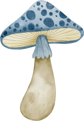 Watercolor illustration of a mushroom.